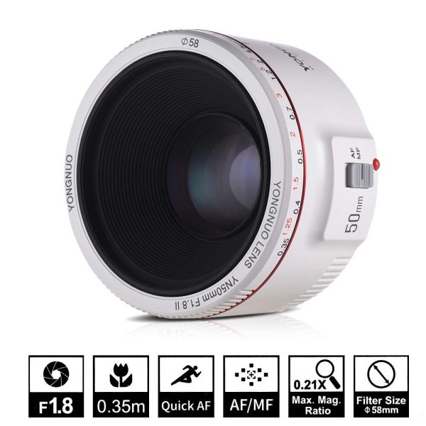 Yongnuo YN50MM F1.8C II Version 2 50mm f 1.8 White Body Prime Lens for Canon EF Auto Focus Cheap