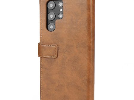 Folio Brown Leather Wallet Case - Samsung Galaxy S22 Ultra Hot on Sale