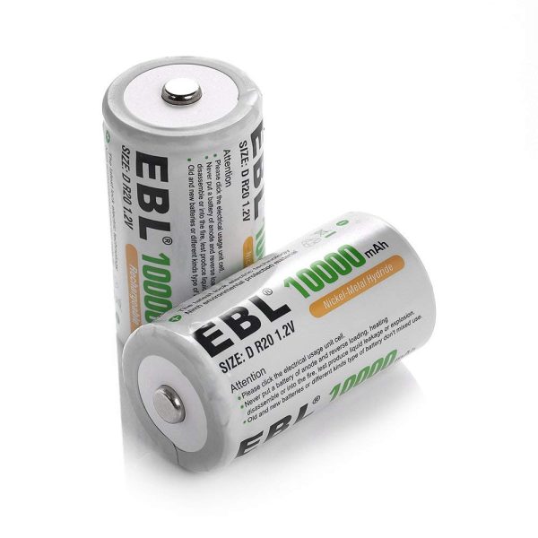 EBL LN-8141 1.2V D Cell 10000mAh Rechargeable NiMH Nickel Metal Hydride Battery (Pack of 2) with Included Storage Case for Portable and Emergency Electronics Online