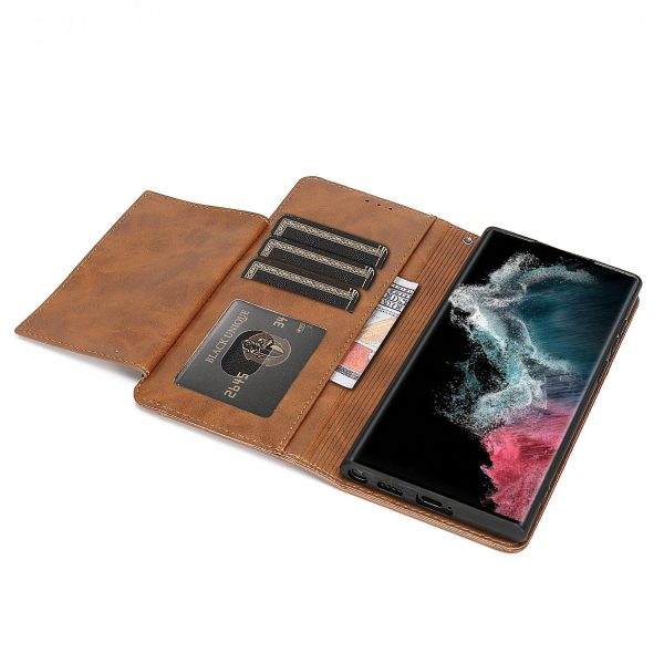 Folio Brown Leather Wallet Case - Samsung Galaxy S22 Ultra Hot on Sale