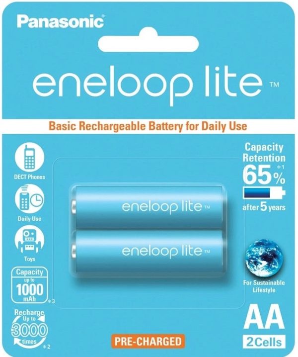 Panasonic Eneloop lite BK-3LCCE-2BT AA Rechargeable Battery Pack of 2 Online Sale