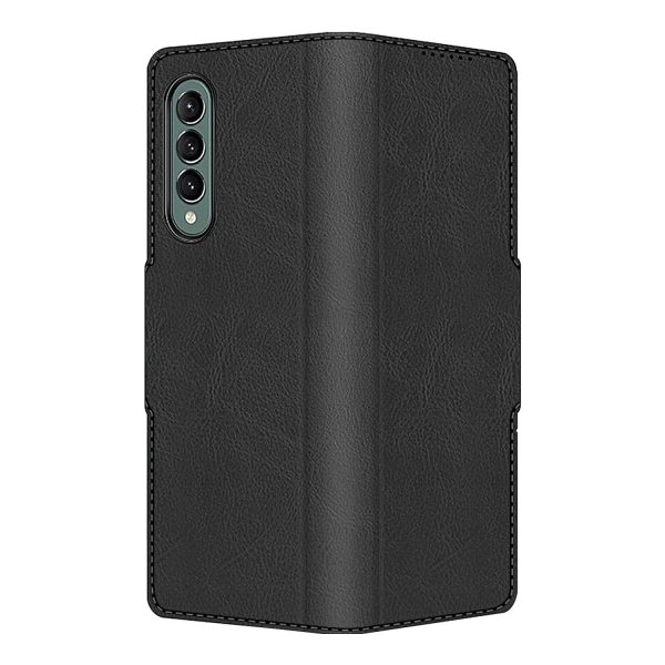 Black Leather Folio Wallet Case - Samsung Galaxy Z Fold3 and Fold3 5G Fashion