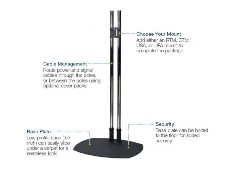 TV Stand - Dual (Chrome) Pole - 42-65  TV For Discount