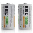 EBL LN-8141 1.2V D Cell 10000mAh Rechargeable NiMH Nickel Metal Hydride Battery (Pack of 2) with Included Storage Case for Portable and Emergency Electronics Online