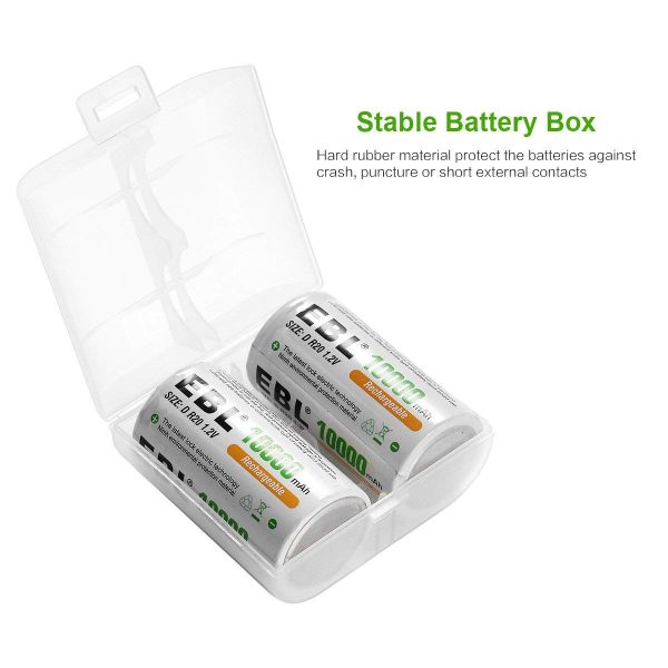 EBL LN-8141 1.2V D Cell 10000mAh Rechargeable NiMH Nickel Metal Hydride Battery (Pack of 2) with Included Storage Case for Portable and Emergency Electronics Online