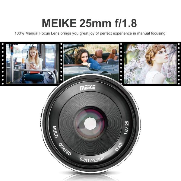 Meike 25mm f 1.8 Large Aperture Wide Angle Lens Manual Focus Lens (E-Mount) for Sony Mirrorless Cameras For Sale