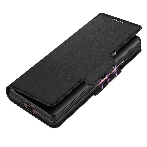 Black Leather Folio Wallet Case - Samsung Galaxy Z Fold3 and Fold3 5G Fashion