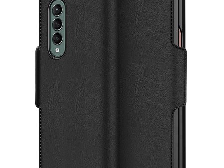 Black Leather Folio Wallet Case - Samsung Galaxy Z Fold3 and Fold3 5G Fashion