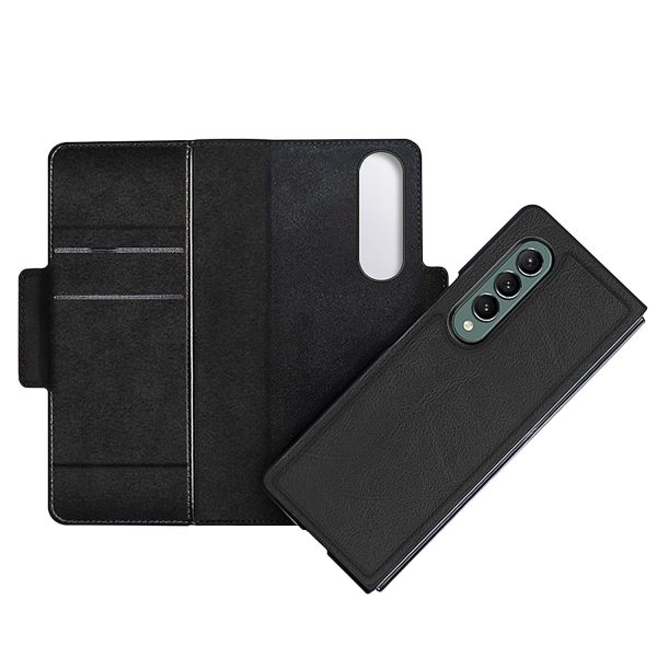 Black Leather Folio Wallet Case - Samsung Galaxy Z Fold3 and Fold3 5G Fashion