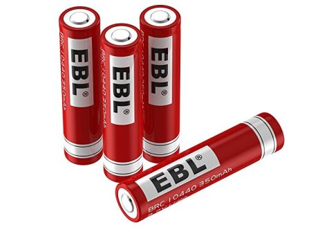 EBL 3.7V 10440 350 mAh Li-ion Lithium Ion Rechargeable Battery with Low Self Discharge and Included Battery Case for Portable and Emergency Electronics (Pack of 4) For Sale